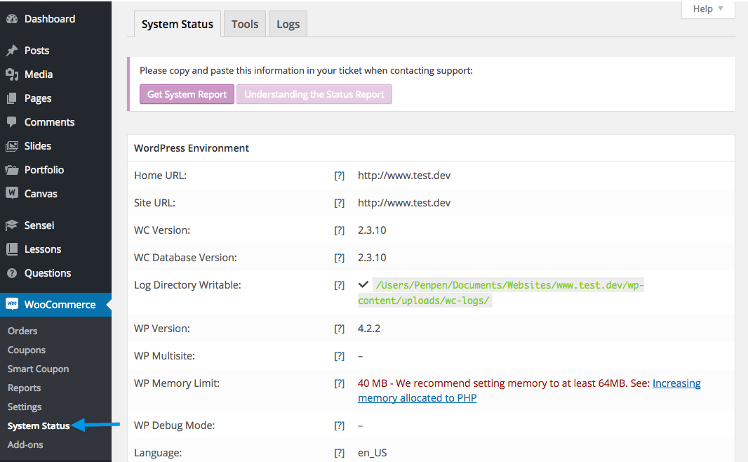 Understanding the System Status Report WooThemes