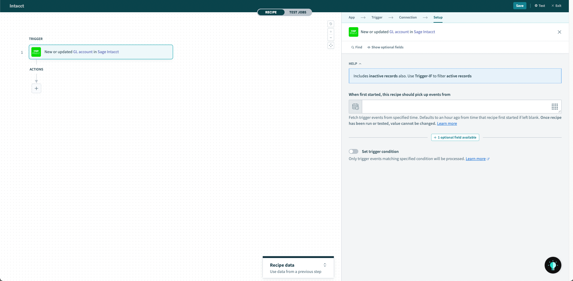 Workato connectors Intacct New/updated GL account trigger Workato