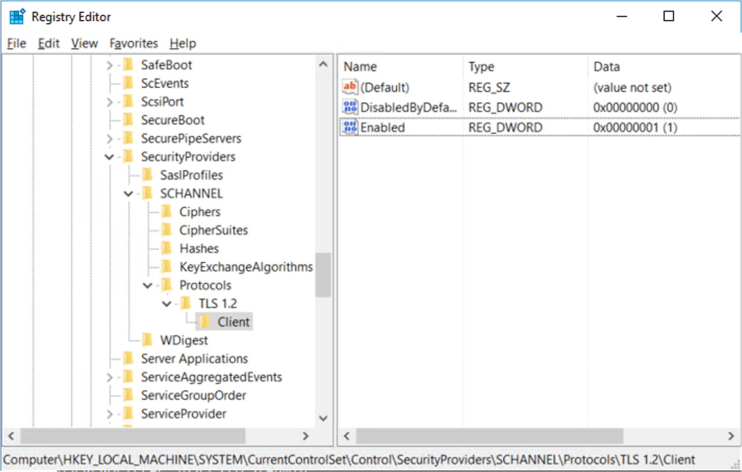 Add the TLS 1.2 key to Registry (Windows Server 2008 R2)