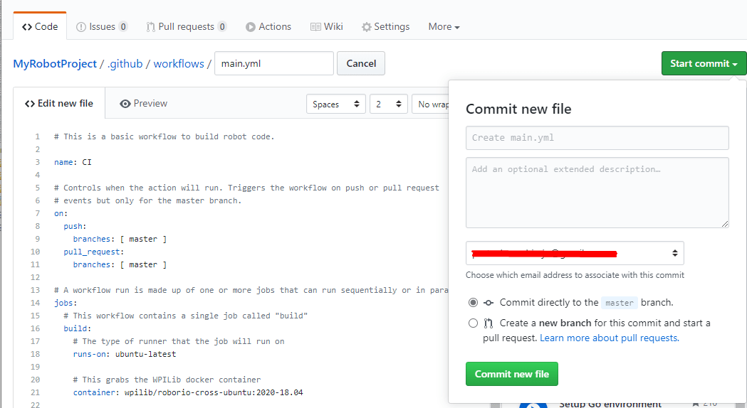 Configurer l’Intégration Continue pour votre code de robot en utilisant GitHub Actions
