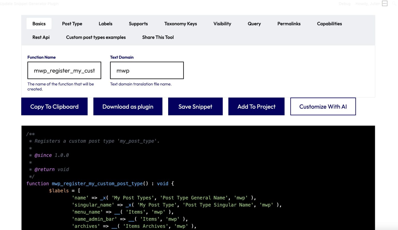 How to use generators WPTurbo Docs