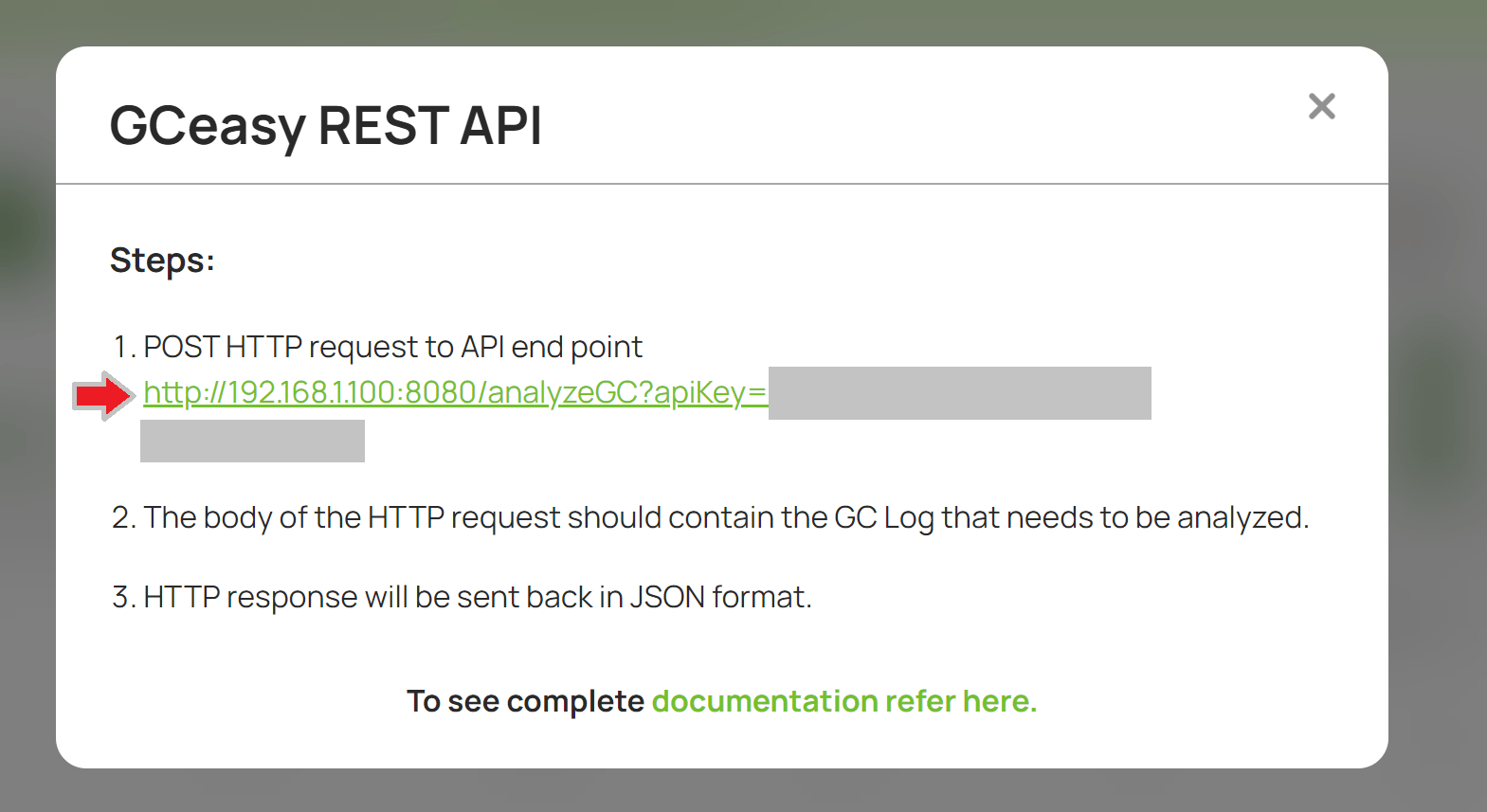 The body of the HTTP request should contain the Garbage collection log