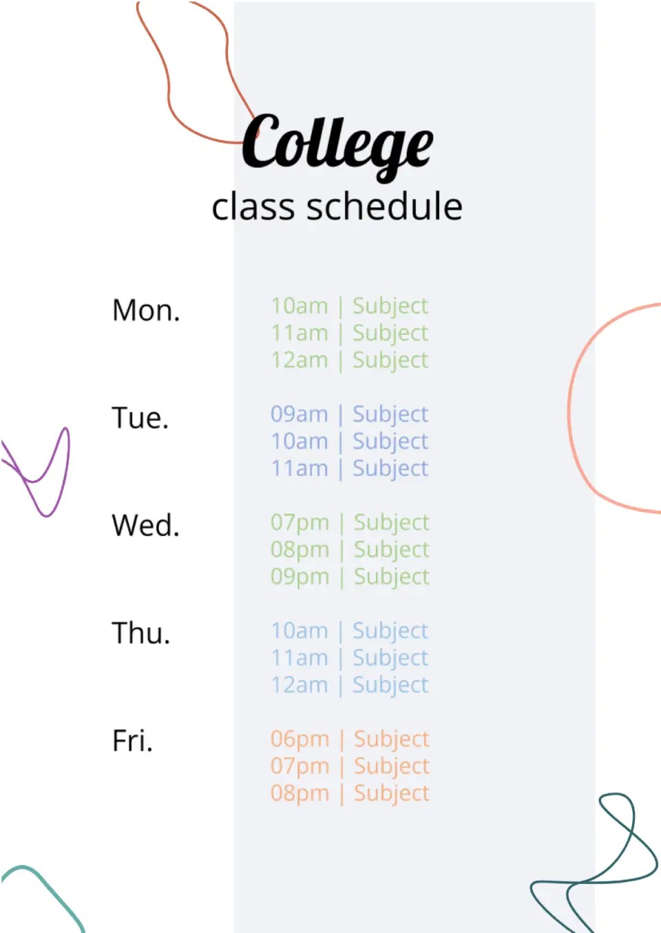 Free College Class Schedule Template For Google Docs