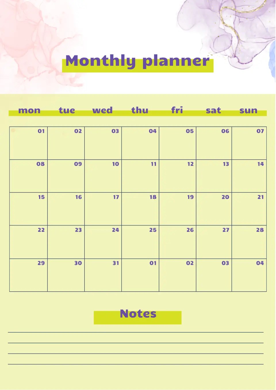 Free Monthly Planner Template For Google Docs