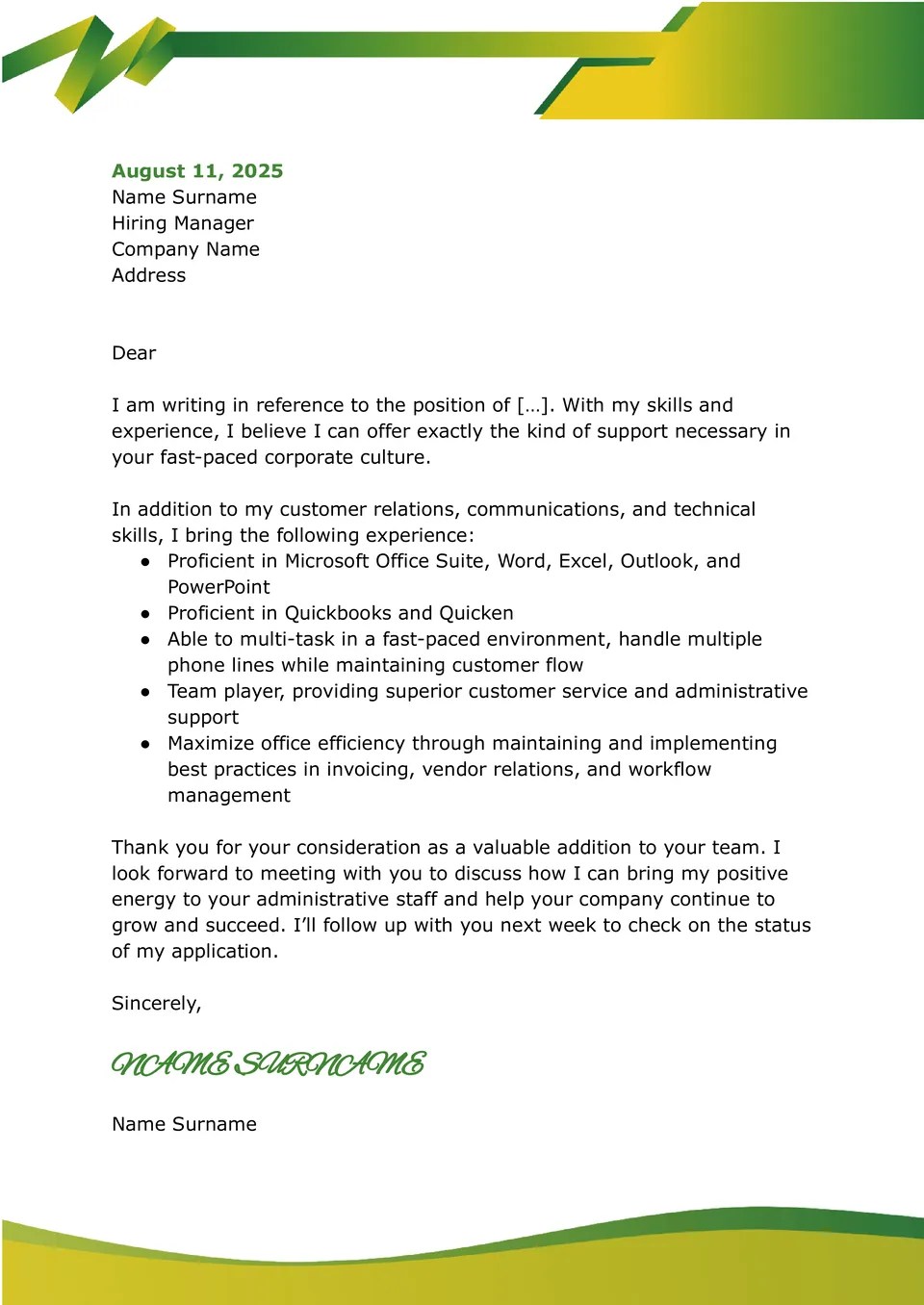 Free Application Letter Template For Google Docs