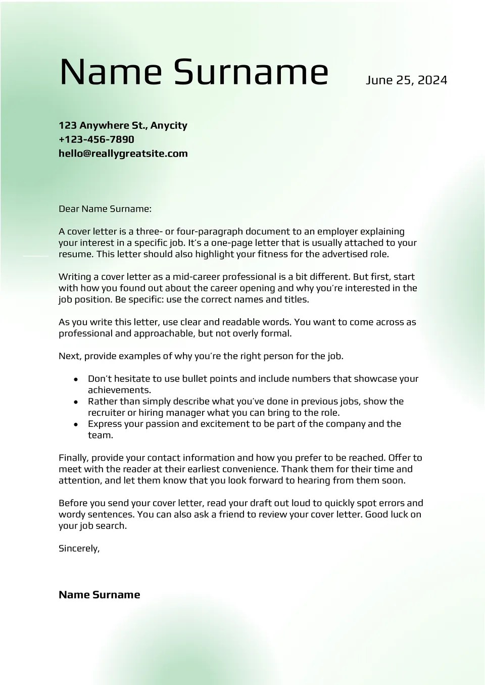Free Professional Cover Letter Template For Google Docs