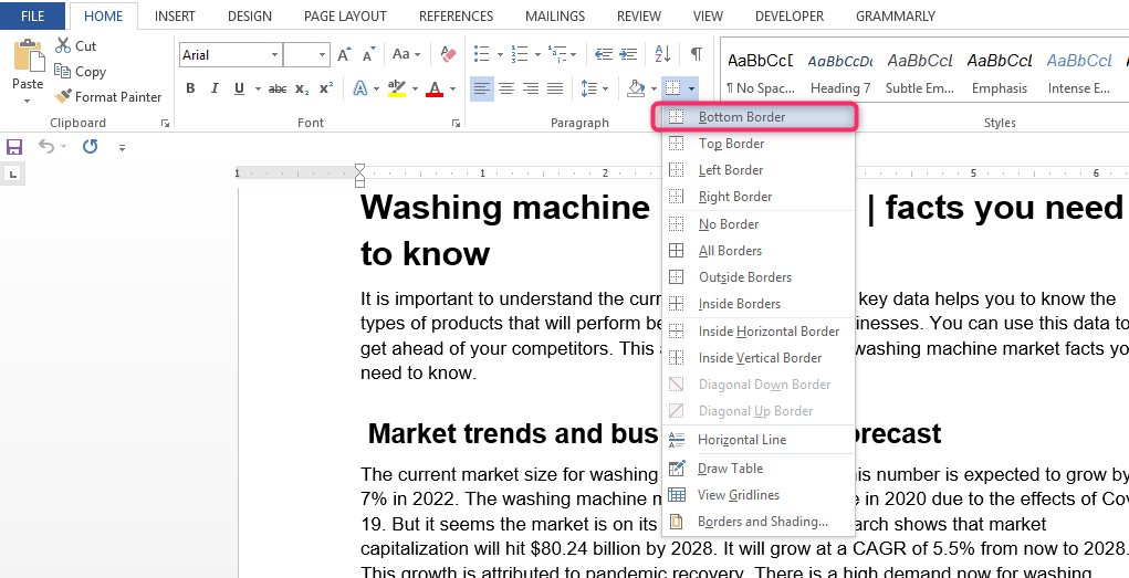 How to add a bottom border in Word Docs Tutorial