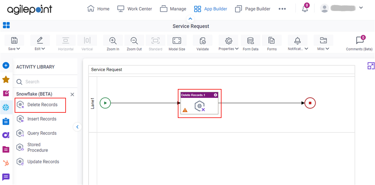 Delete Records (Snowflake) activity