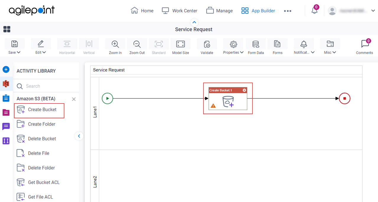 Create Bucket (Amazon S3) activity