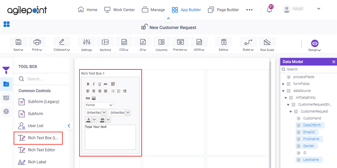 Rich Text Box form control