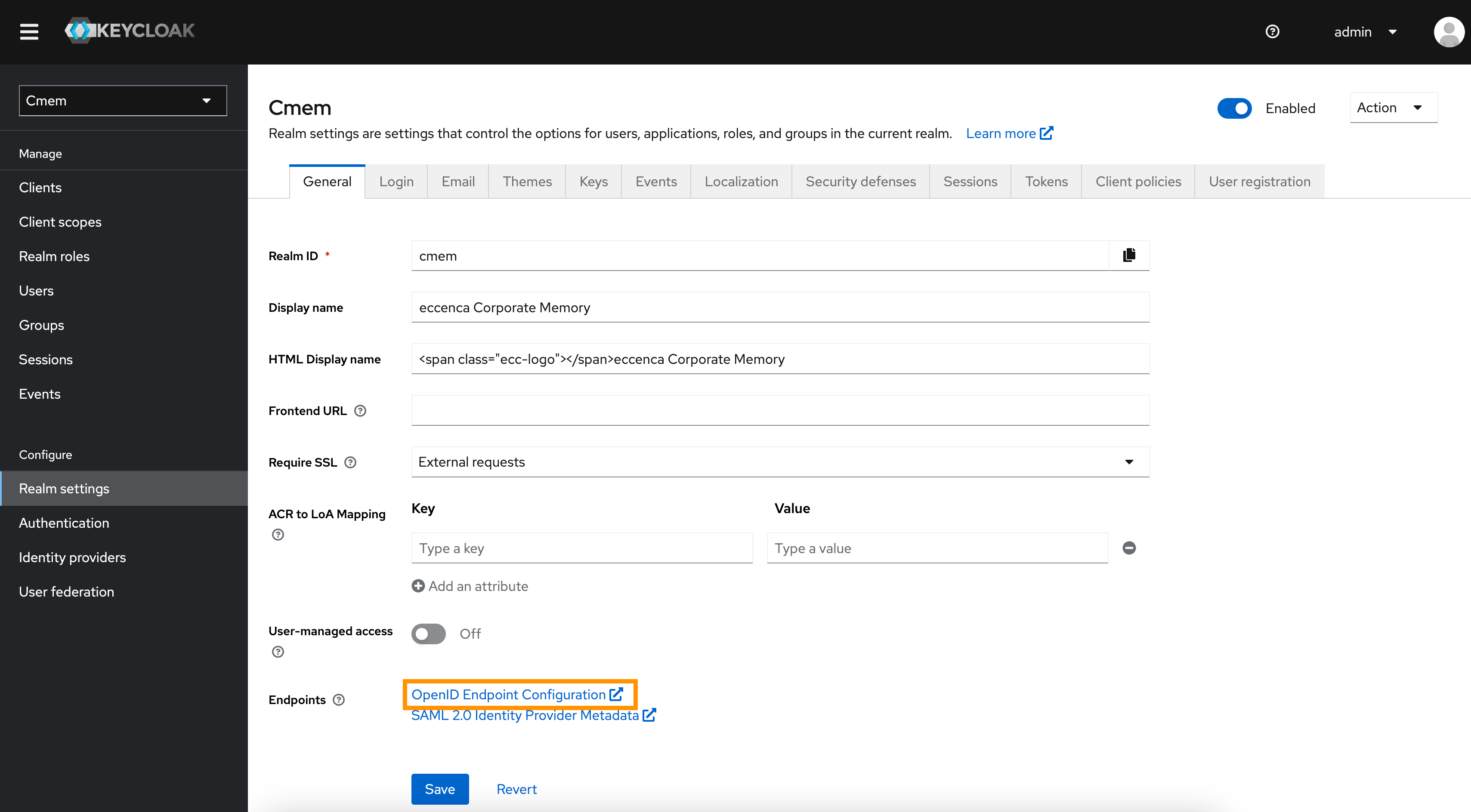 Configure Corporate Memory with an external Keycloak documentation