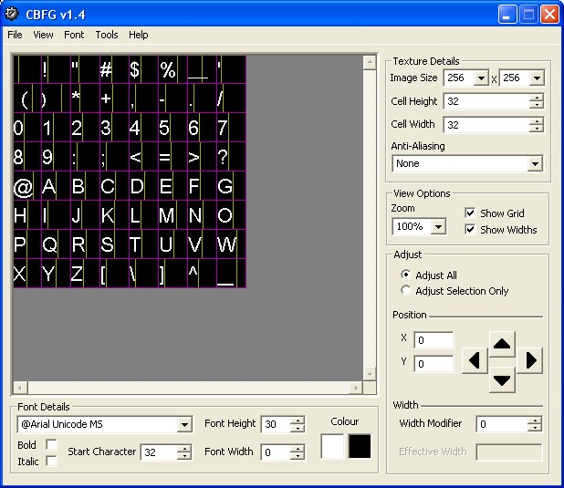 Main Window Codehead's Bitmap Font Generator Documentation