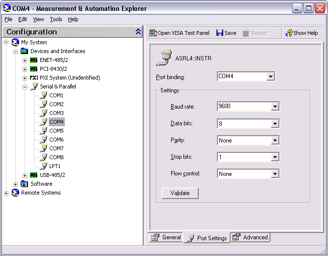 Port Settings NI Serial Hardware and Software Documentation