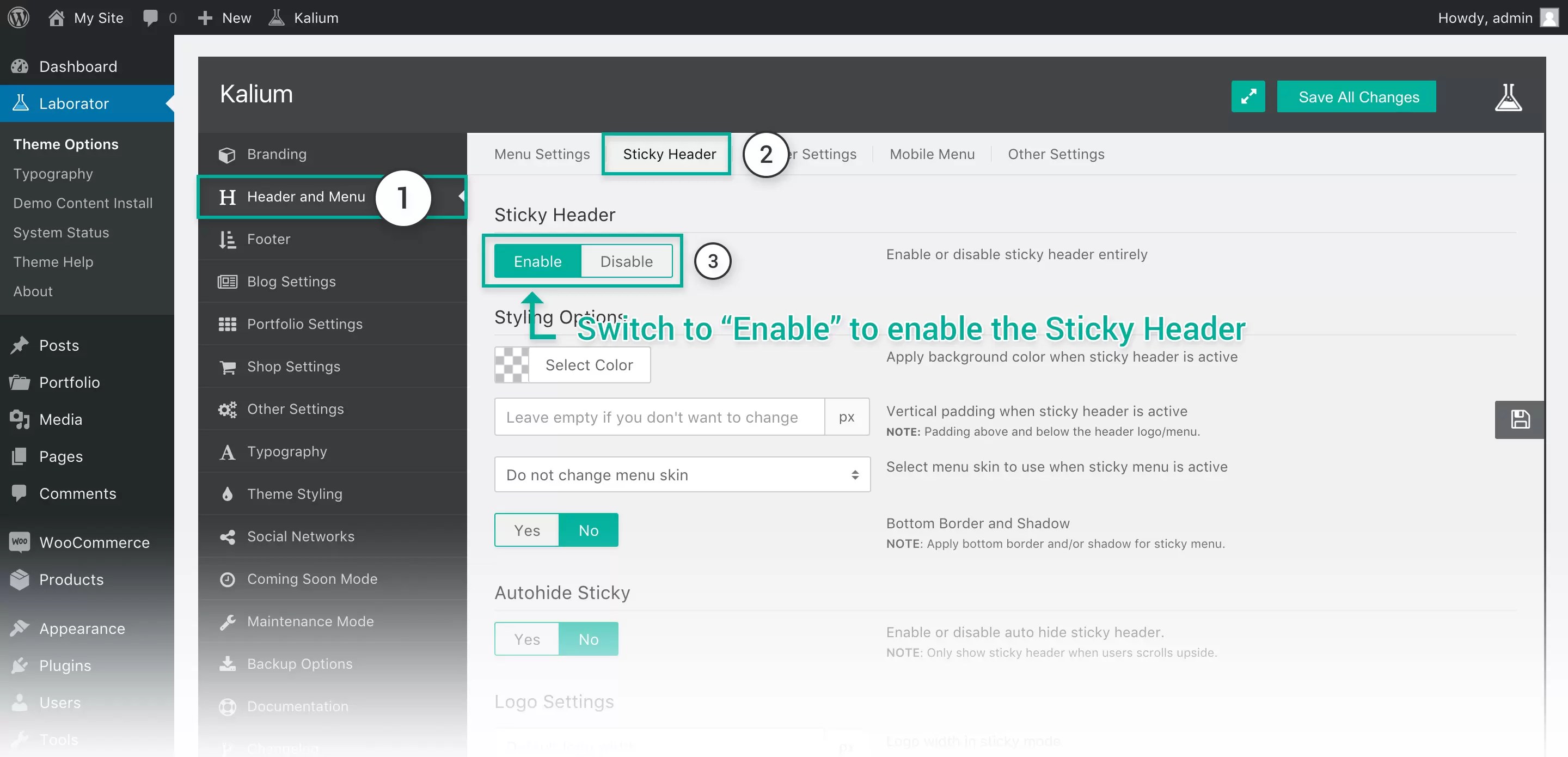 Setting Sticky Header Laborator