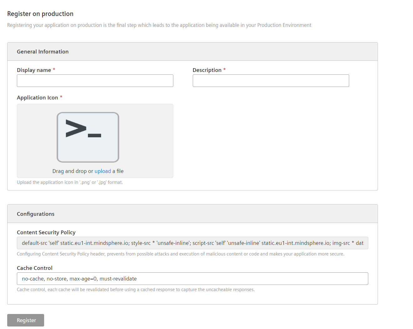 Registering an application on production Developer Documentation