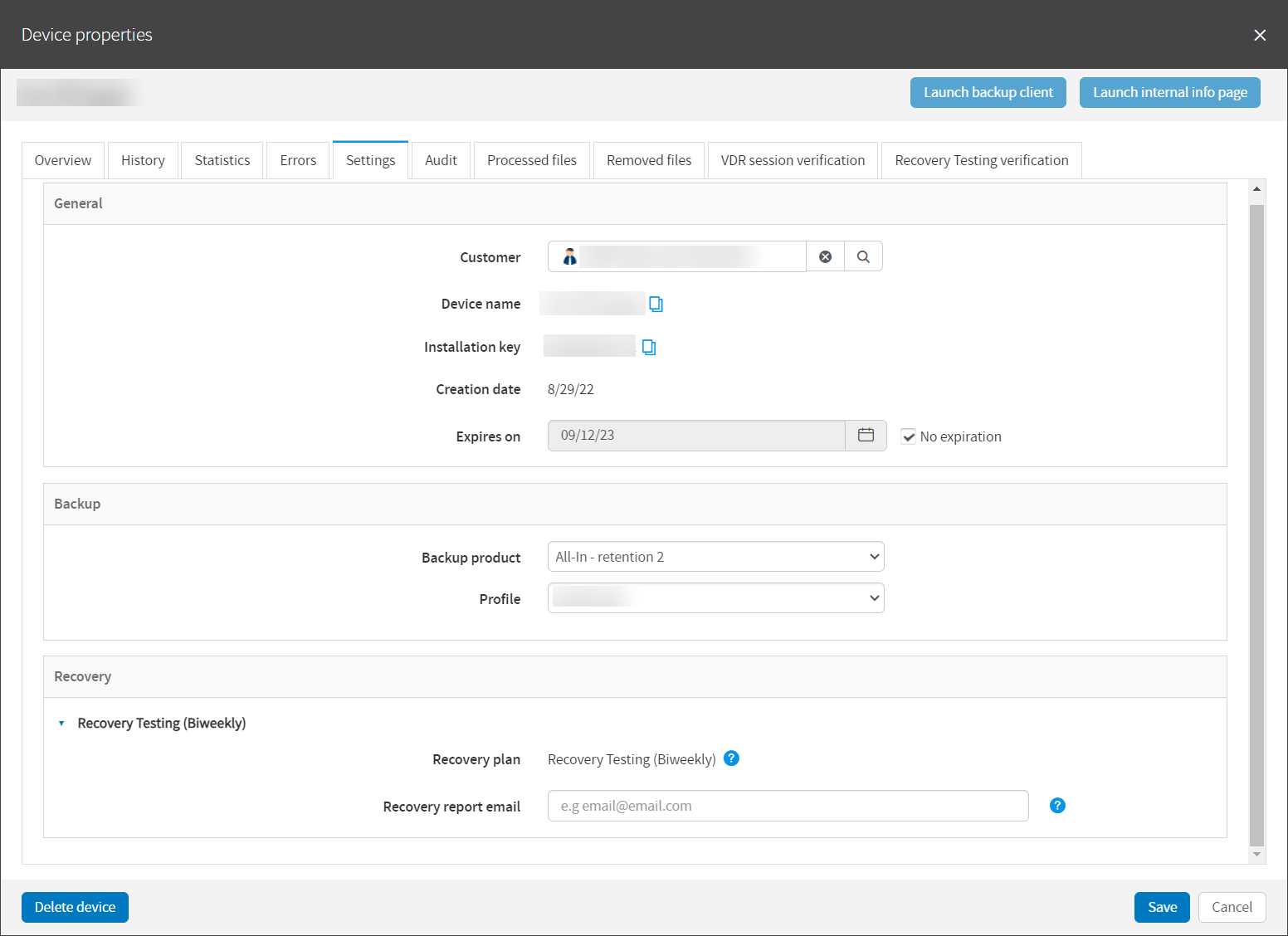 Device management in Management Console