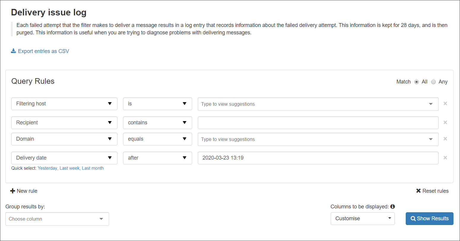 Delivery Failure Details/Delivery Issue Log