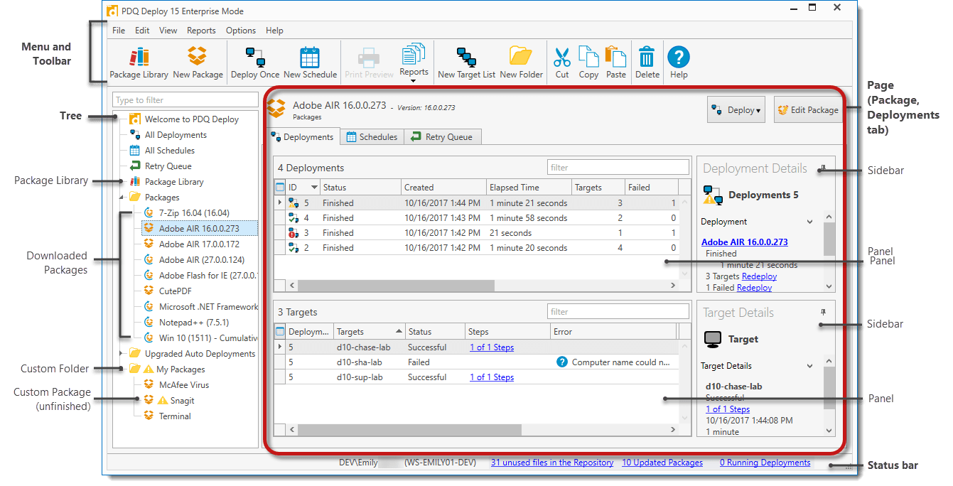 Help for PDQ Deploy > The PDQ Deploy Interface > Main Console Window