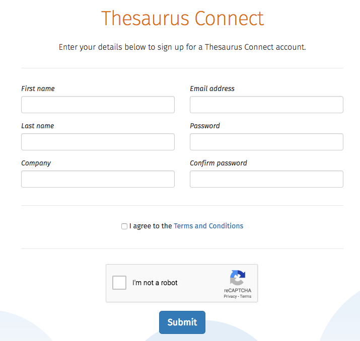 Registering for Thesaurus Connect (Traditional Method) Documentation