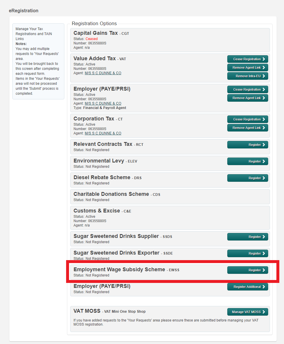 Registering for EWSS in ROS Documentation Thesaurus Payroll Manager