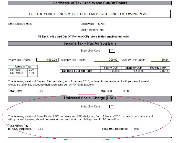 Universal Social Charge Calculations Documentation Thesaurus