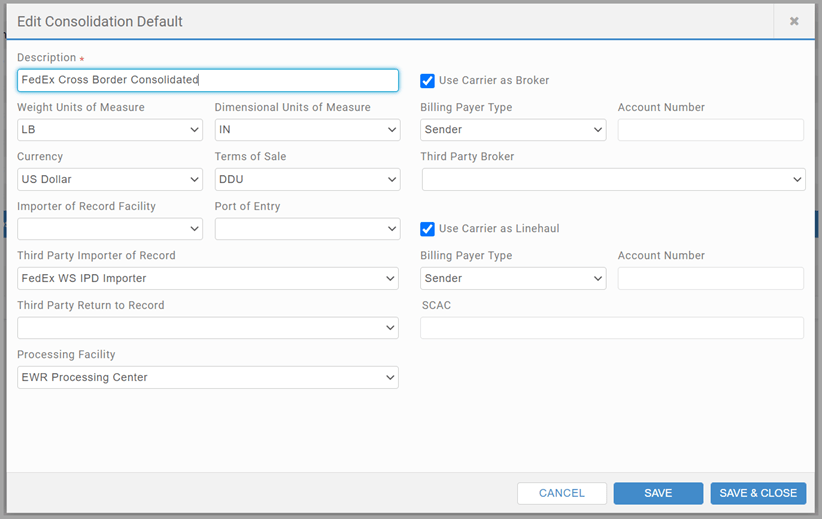 Carriers tab (sub tabs Accounts, Rate Groups, Third Parties