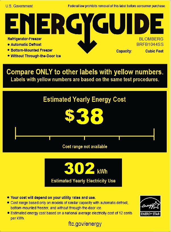 BRFB1044WH Blomberg 24" 12 cu. Ft. Bottom Freezer Refrigerator White