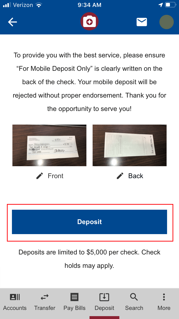 Shell FCU Mobile Deposit