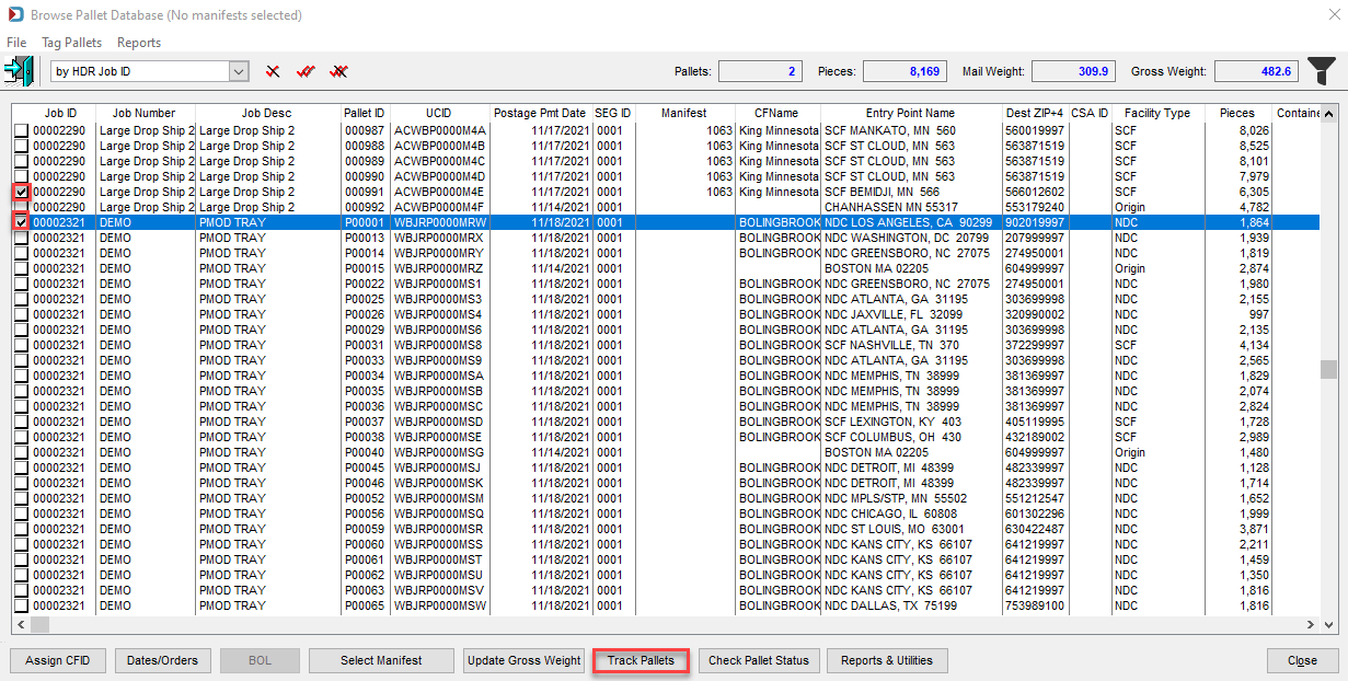 Assign Pallets to Manifests Track Pallets