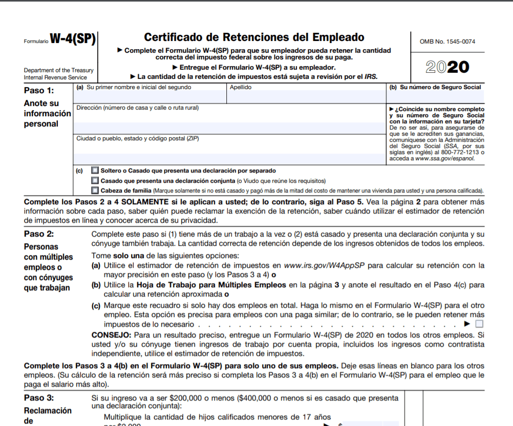 Form W4 (SP) Employees Withholding Allowance Certificate (Spanish) DocumentsHelper
