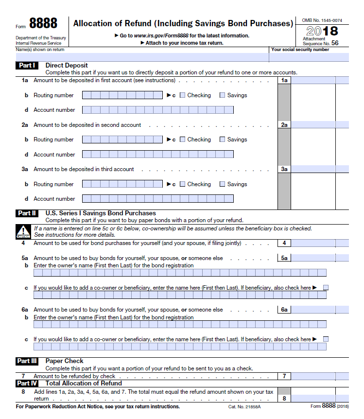 Form 8888 Allocation of Refund (Including Savings Bond Purchases
