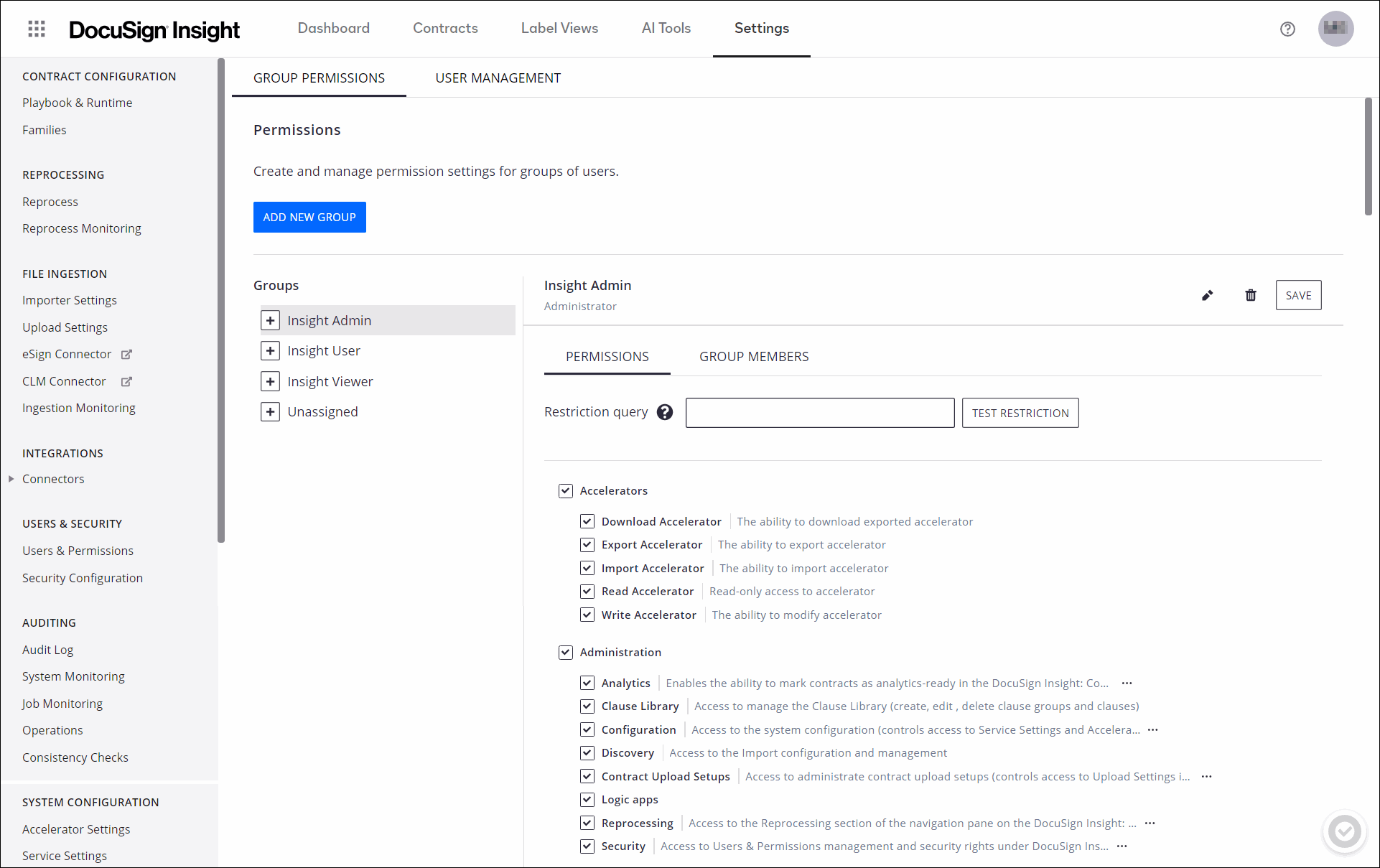 Edit and View Security Group Permissions in DocuSign Insight(02)