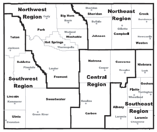 Wyoming County Map With Numbers Wyoming Labor Force Trends — Map Wyoming Regions, Counties, and County