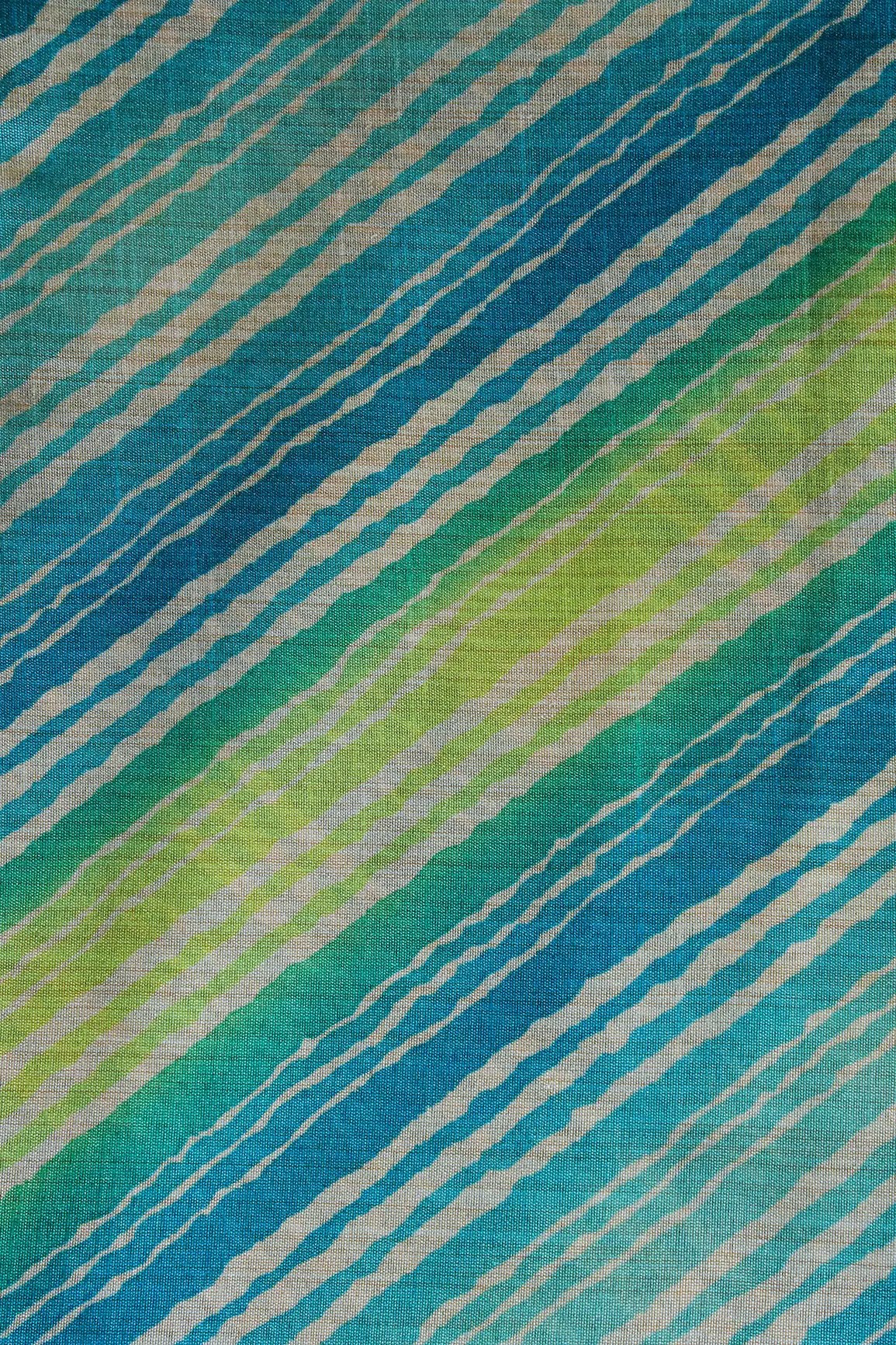 Blue And Light Green Stripes Pattern Digital Print On Mulberry Silk Fa