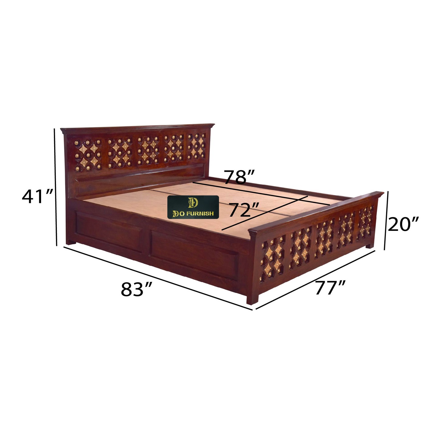ZBrass antique King size Bed Box Dofurnish