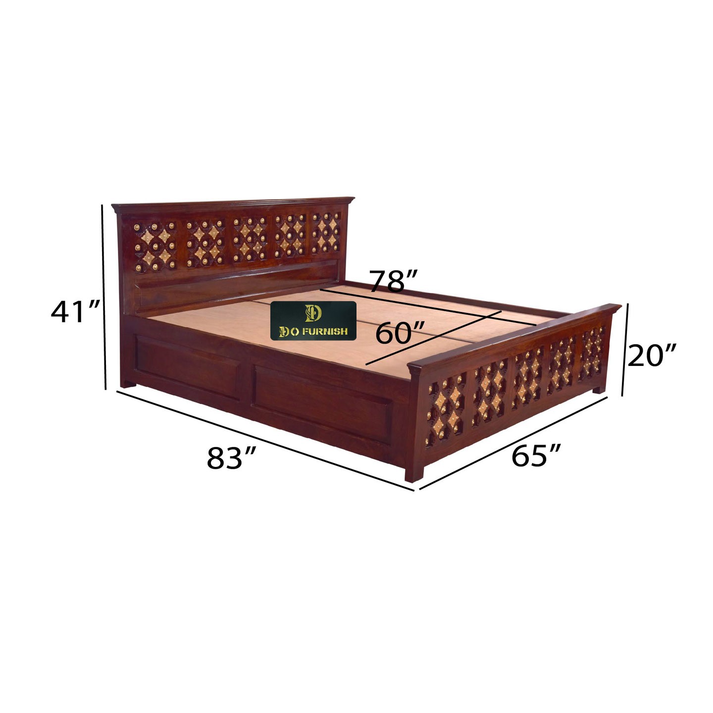 Brass antique Queen size Bed Box Dofurnish