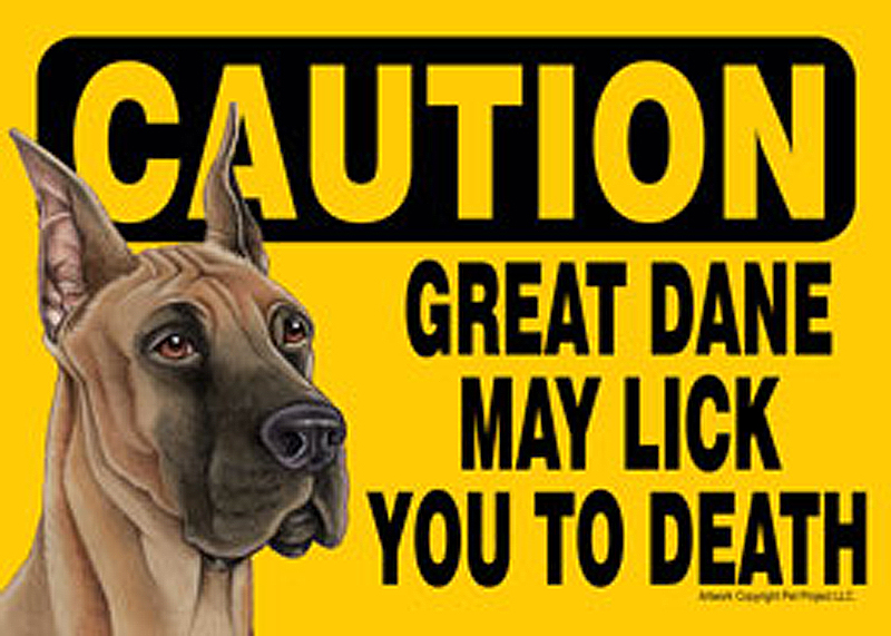 Great Dane Caution May Lick You To Death Dog Sign Velcro 5x7