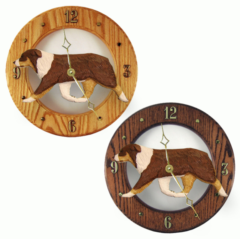 Australian Shepherd Wood Wall Clock Plaque Red Tri
