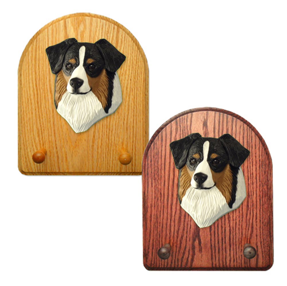 Australian Shepherd Dog Wooden Oak Key Leash Rack Hanger Black Tri
