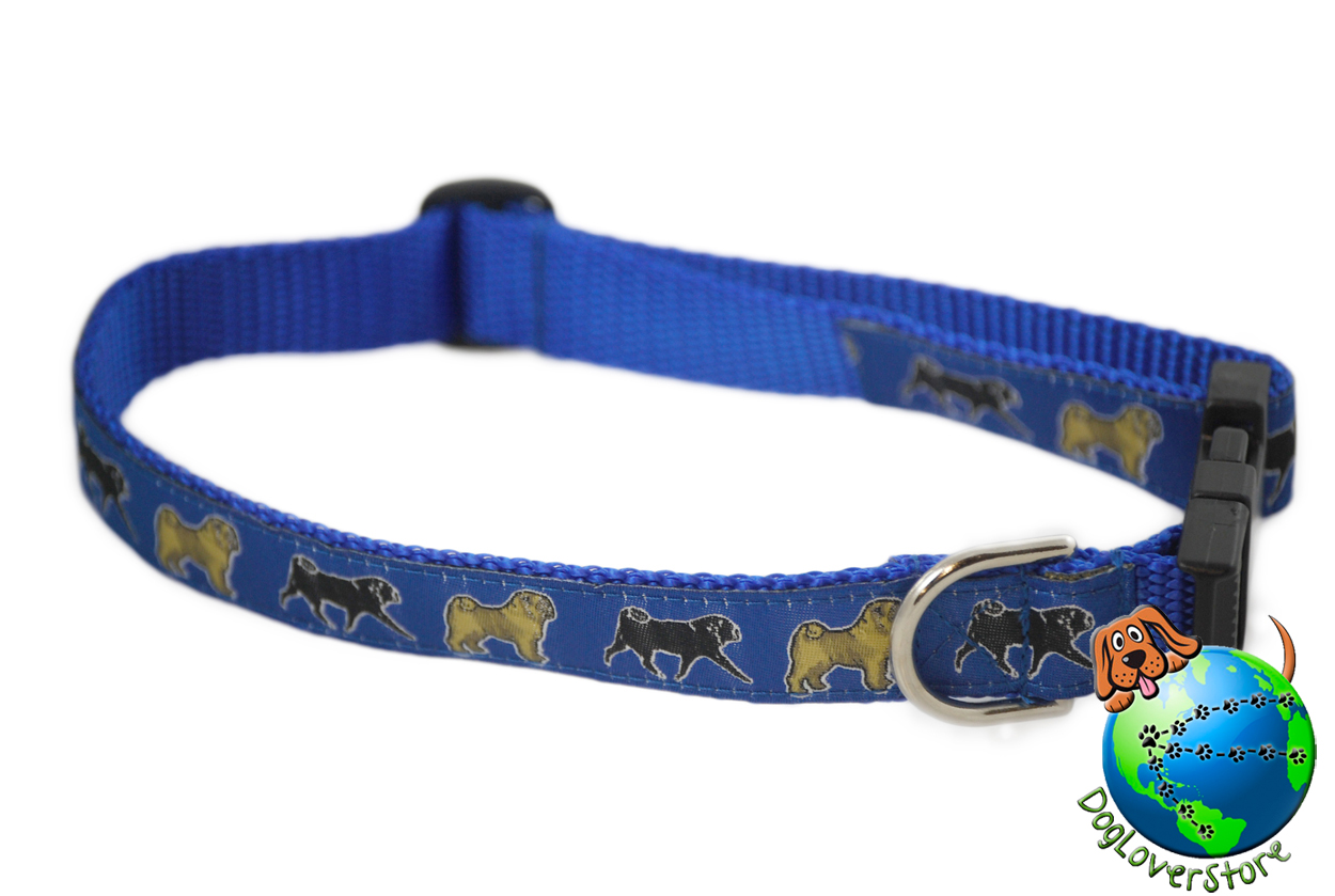 Pug Adjustable Collar Medium 1119" Blue