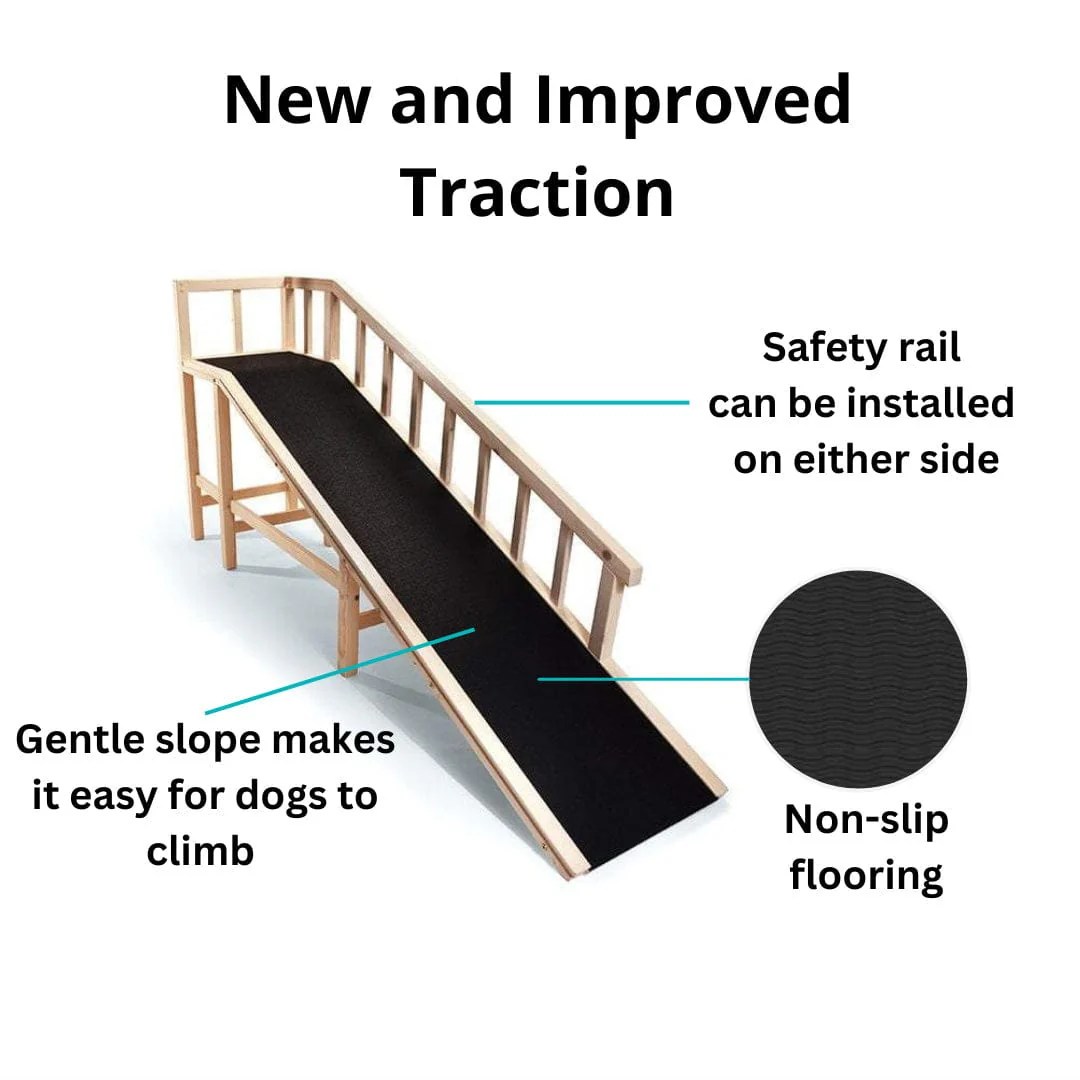 Gentle Rise Dog Bed Ramp with Safety Rails and Non Slip Foam Dog Quality