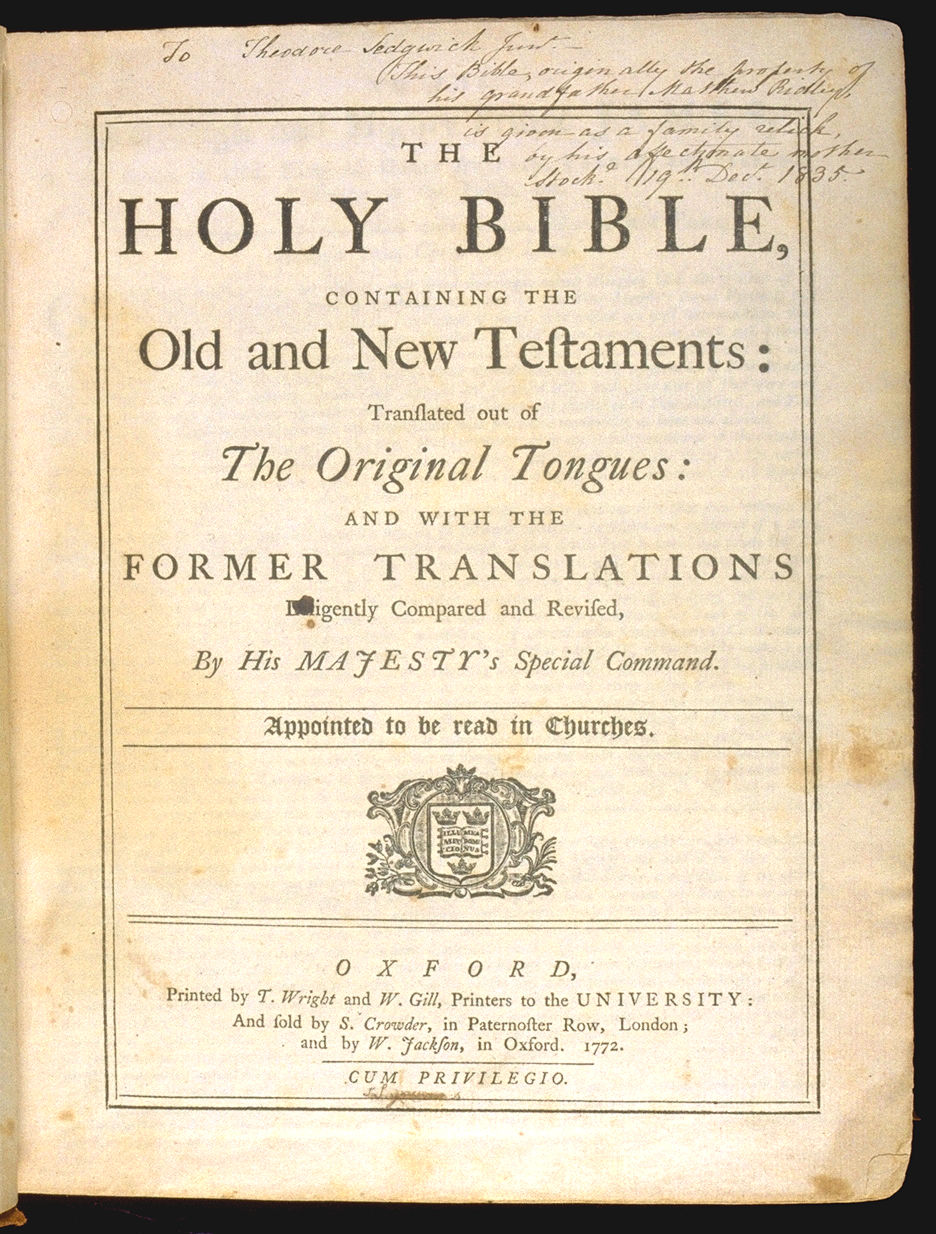 Title page of The Holy Bible, King James version (I)