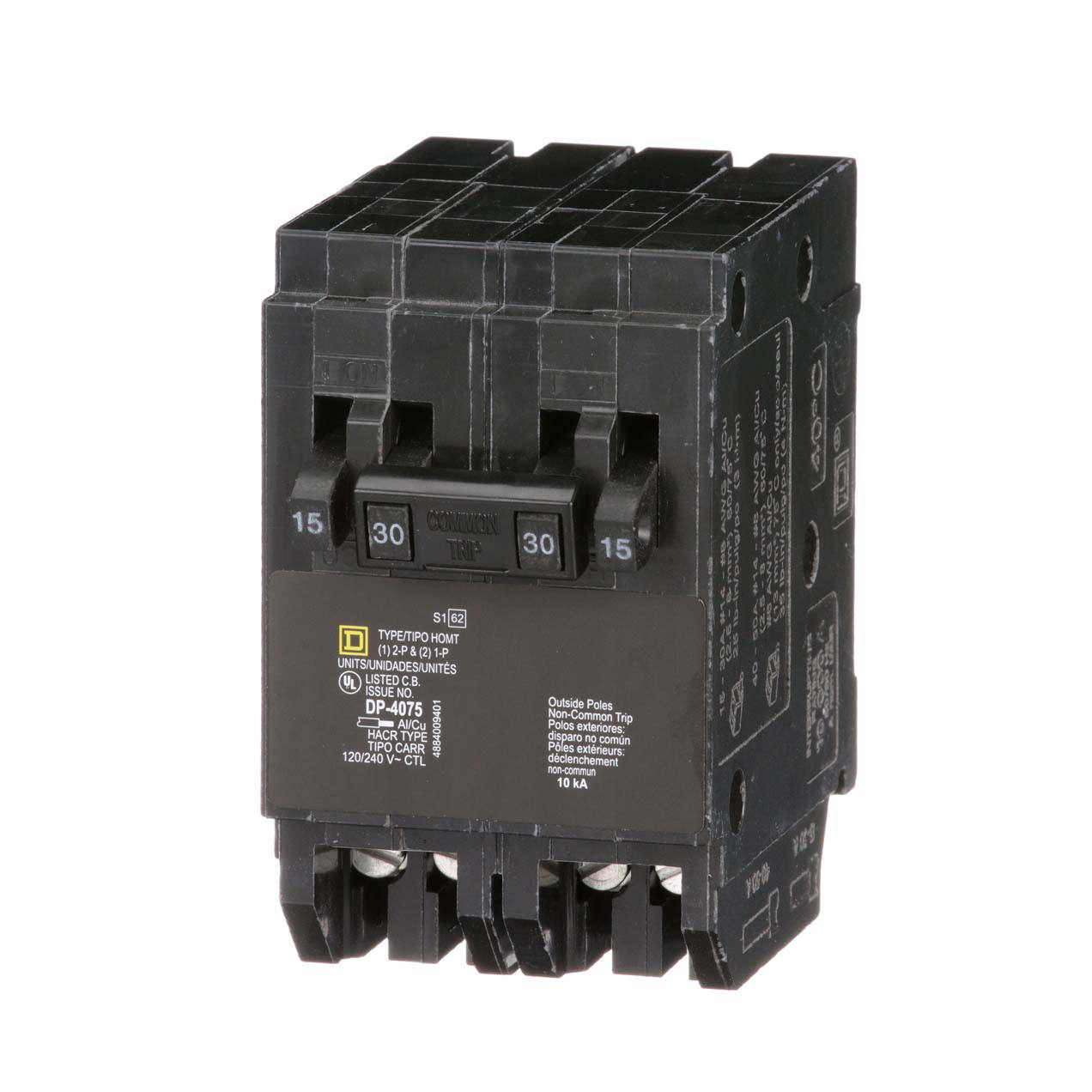 Square D Homeline 15A/15A/30A Double-Pole Standard Trip Quad Tandem