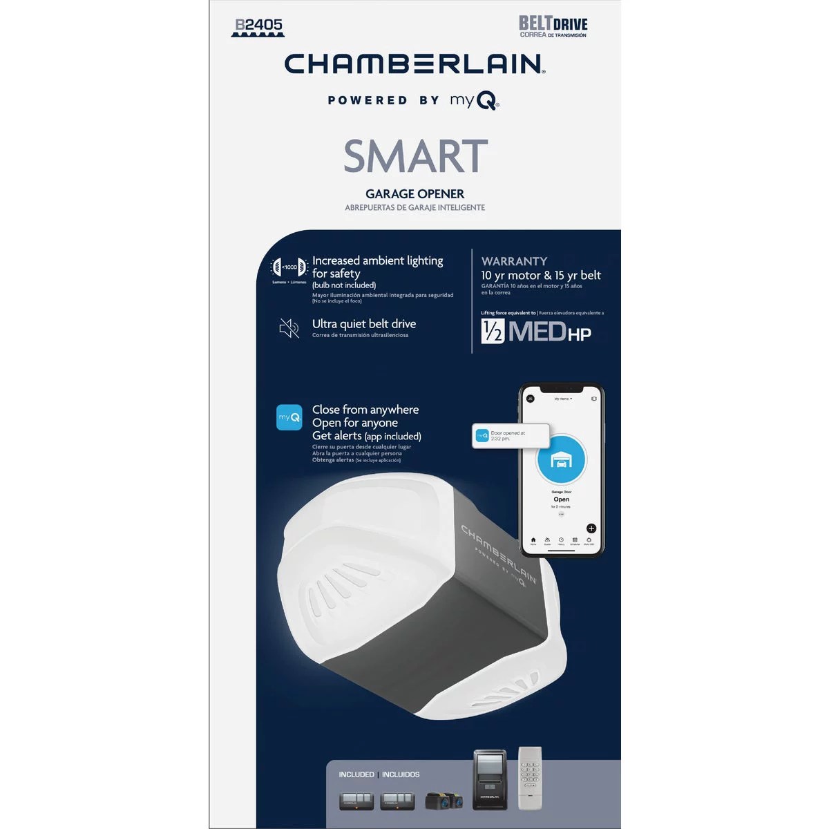 Chamberlain B2405 1/2 HP Smartphone-Controlled Ultra Quiet & Strong