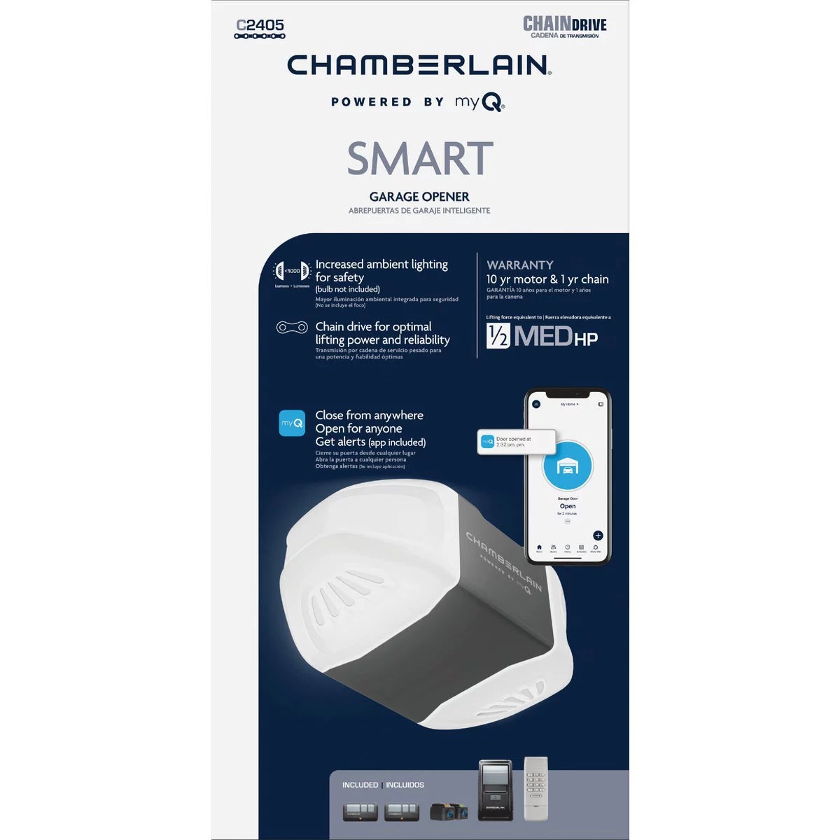 Chamberlain C2405 1/2 HP Smartphone-Controlled Durable Chain Drive