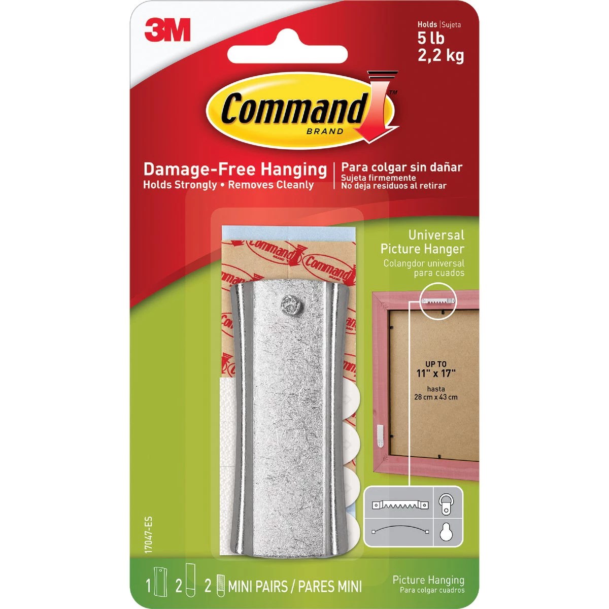 3M Command Sticky Nail Sawtooth Hanger, White, 1 Hanger, 2 Large Strips