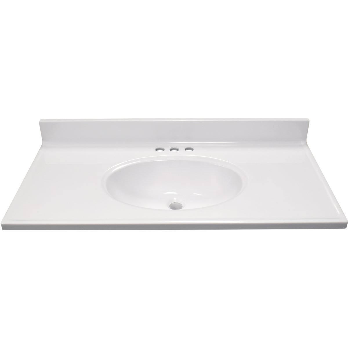 Modular Vanity Tops 37 In. W x 19 In. D Solid White Cultured Marble NonDrip Edge Vanity Top