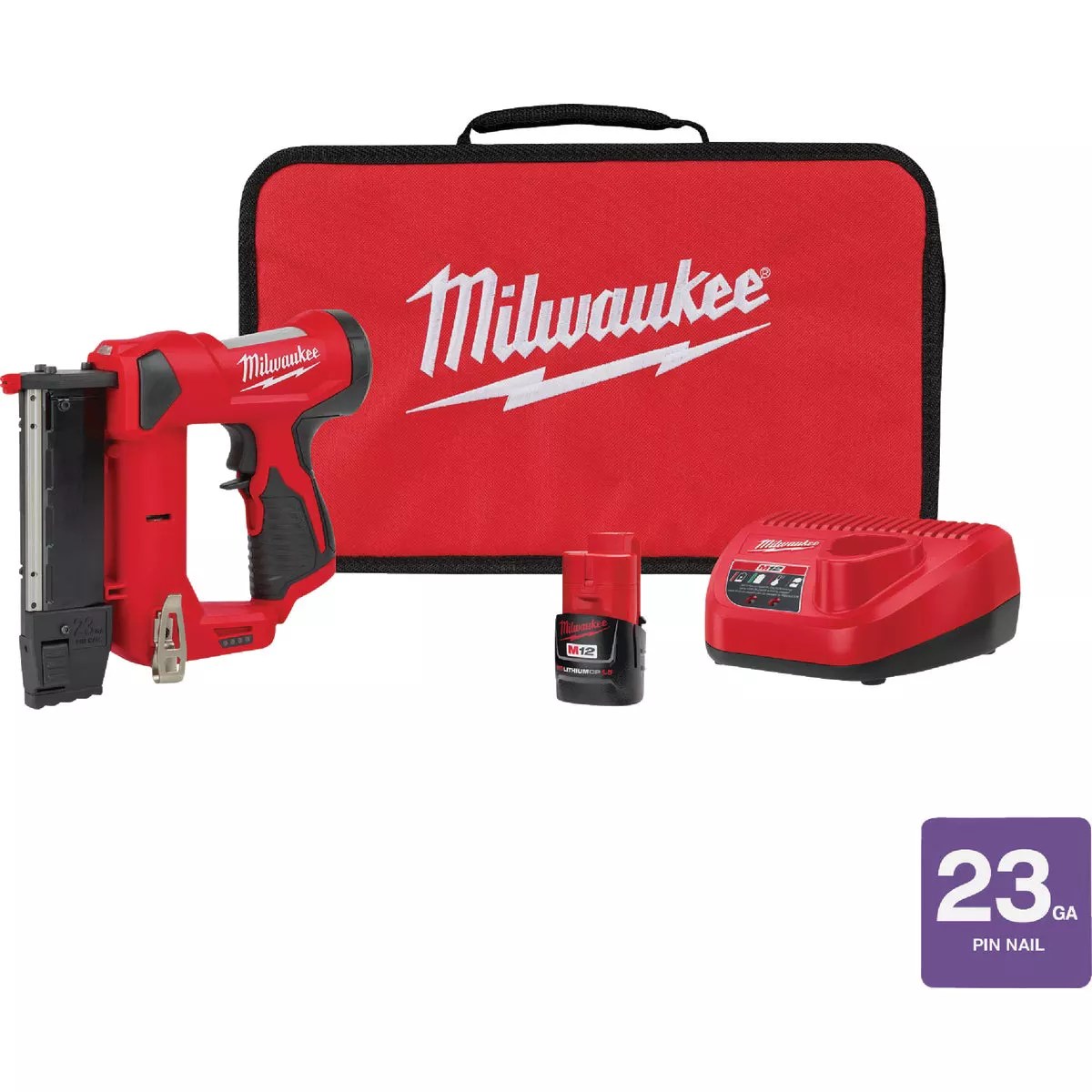 Milwaukee M12 12Volt LithiumIon 23Gauge Cordless Pin Nailer Kit Do