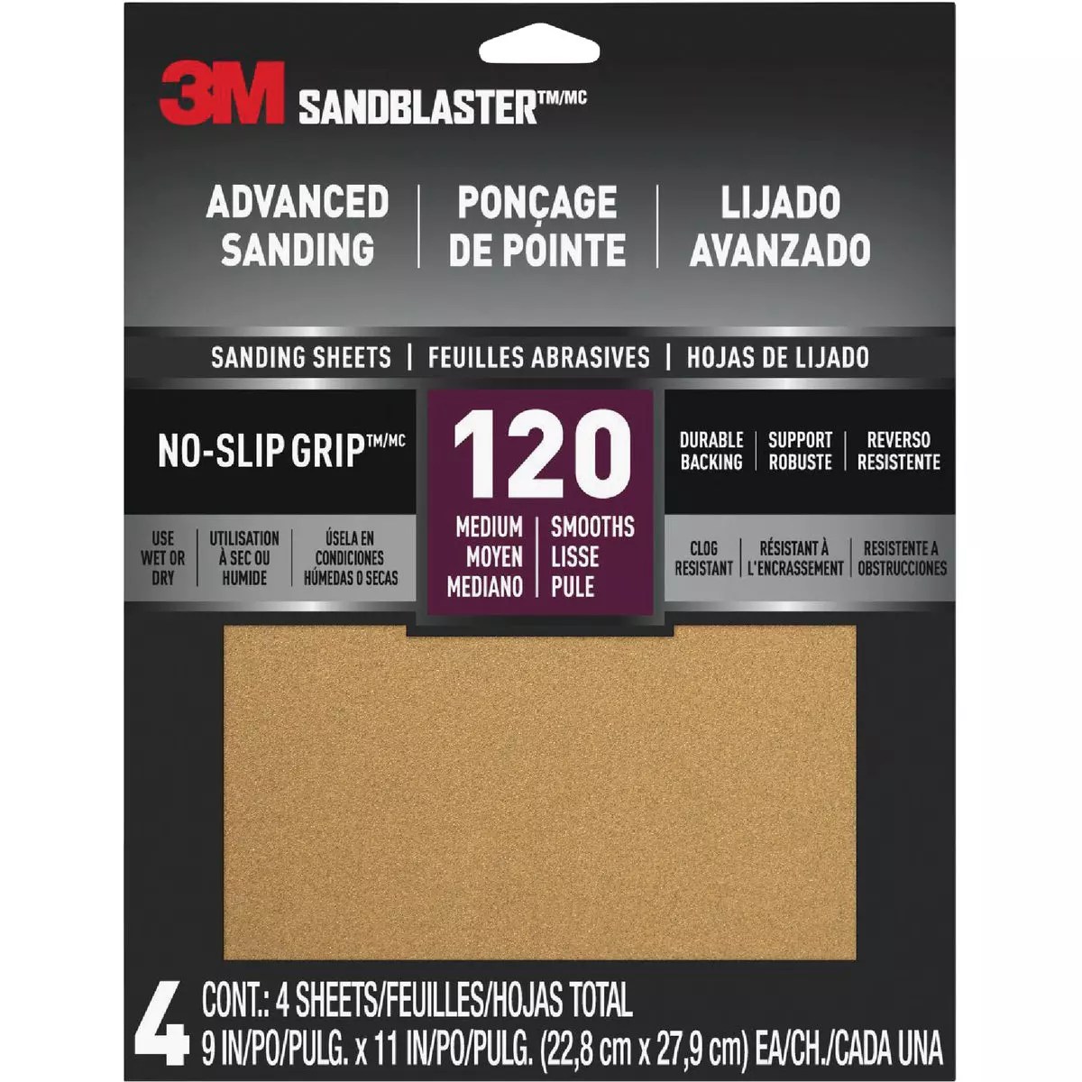 3M SandBlaster No Slip Grip Backing 9 In. x 11 In. 120 Grit Medium