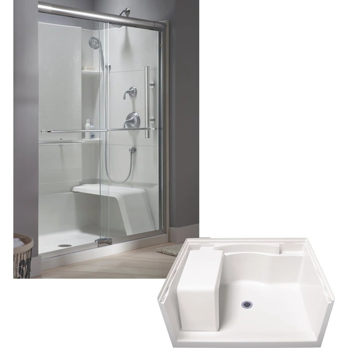 Sterling Accord 48 In. W x 36 In. D Center Drain Seated Shower Pan in